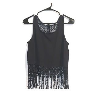 Small black fringe crop top
